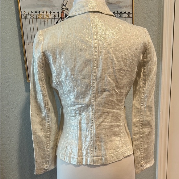 J Crew Sz 2 VTG Silver Metallic Blazer • 100% Linen - Picture 6 of 10